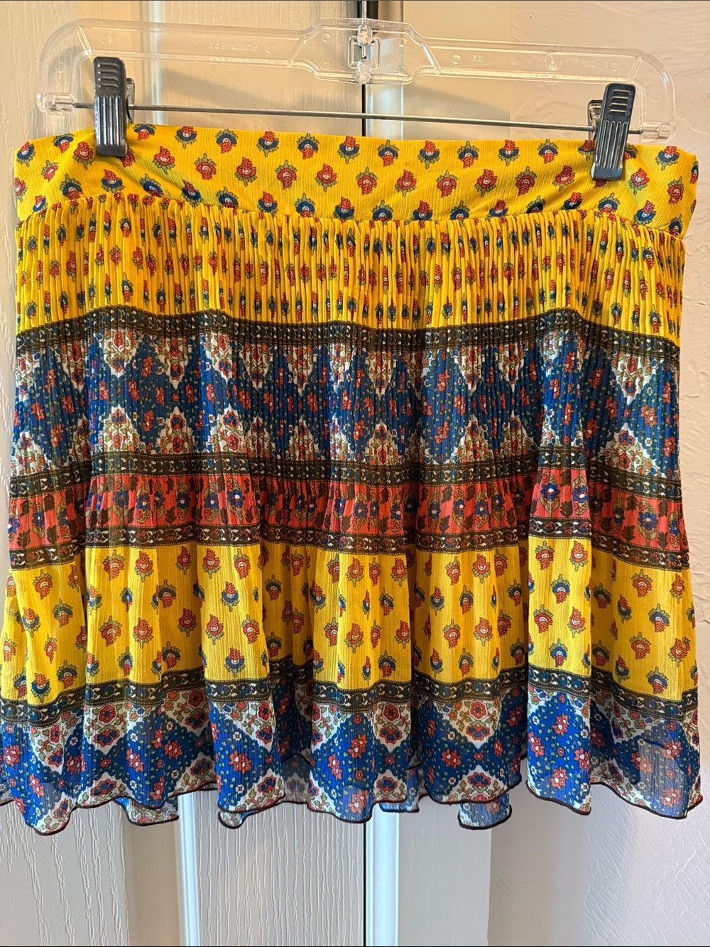 Forever 21 Yellow Mini Skirt with Blue & Red Floral Print